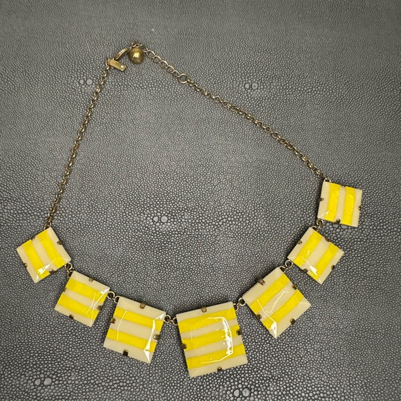 kate spade Jewelry - Kate Spade Yellow and White Stripes Gold tone Statement Necklace 18”